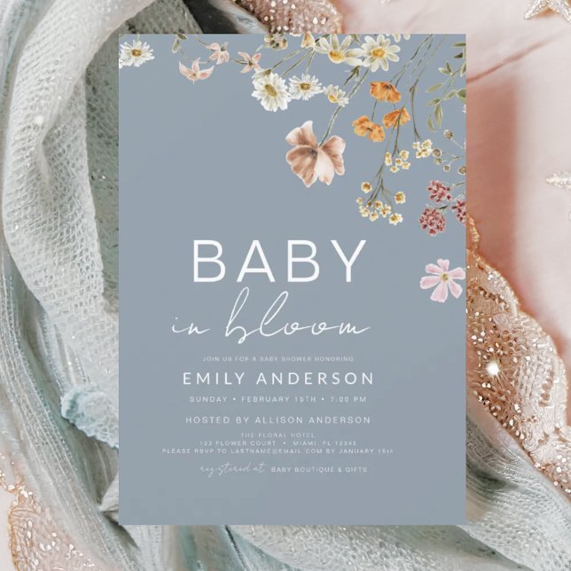 Dusty Blue Wildblomma Baby i Bloom Shower (Skapare uppladdad)
