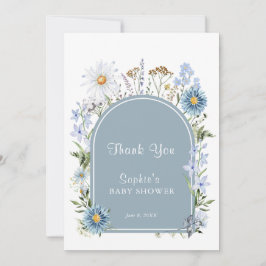 Dusty Blue Wildblomma Baby in Bloom Baby Shower Tack Kort