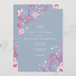 Dusty Blue Wildblomma Blommigt Bröllop Inbjudningar