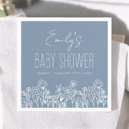 Dusty Blue Wildblomma Boho Baby Shower in Bloom Pappersservett