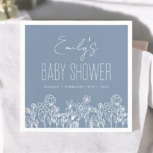 Dusty Blue Wildblomma Boho Baby Shower in Bloom Pappersservett