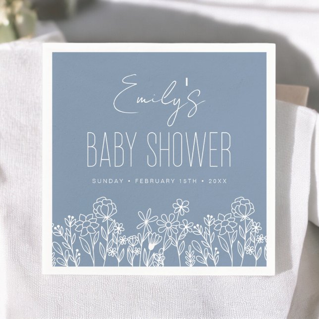 Dusty Blue Wildblomma Boho Baby Shower in Bloom Pappersservett (Skapare uppladdad)