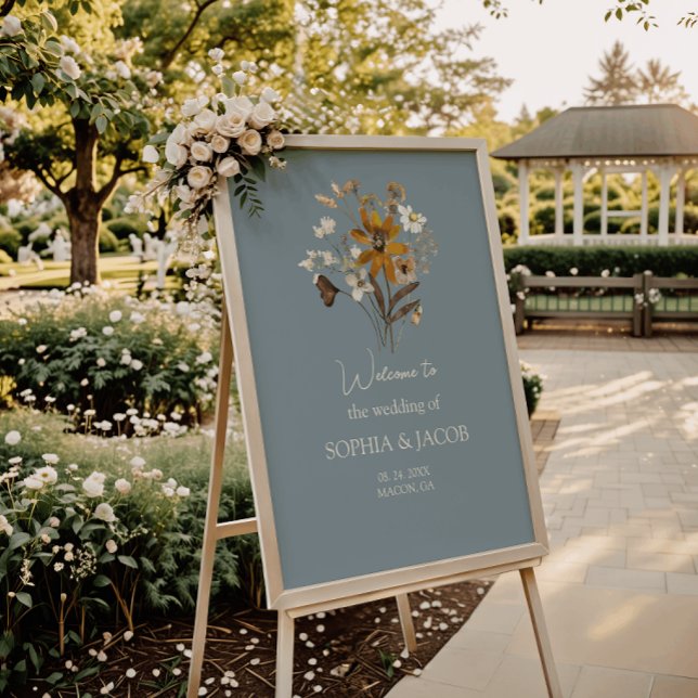 Dusty Blue Wildblomma Boho Bröllop Välkommen Poste Poster (Skapare uppladdad)