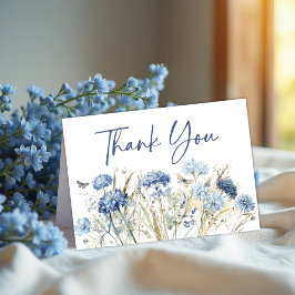 Dusty Blue Wildblomma & Butterfly Bröllop Tack Kort