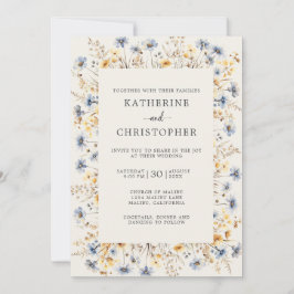 Dusty Blue Wildblomma Elegant Ivory Bröllop Inbjudningar