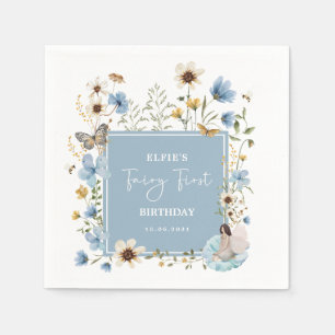 Dusty Blue Wildblomma Fairy Fairy Girl Birthday Pappersservett