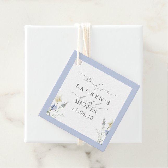 Dusty Blue Wildblomma Möhippa Tack Gåvor Etiketter (På plats)