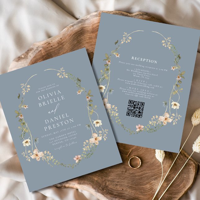Dusty Blue Wildblomma QR Code Garden Wedding (Skapare uppladdad)