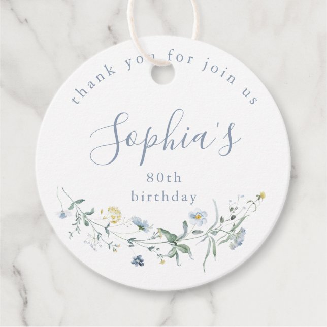 Dusty Blue Wildblomma Rustic Boho Birthday Gåvor Etiketter (Framsida)