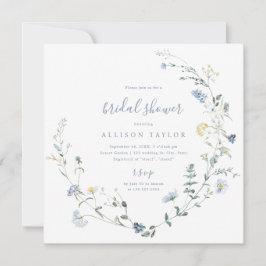 Dusty Blue Wildblomma Rustic Boho Möhippa Inbjudningar