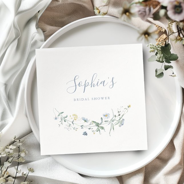 Dusty Blue Wildblomma Rustic Boho Möhippa Pappersservett (Dusty Blue Wildflower Rustic Boho Bridal Shower Napkins)