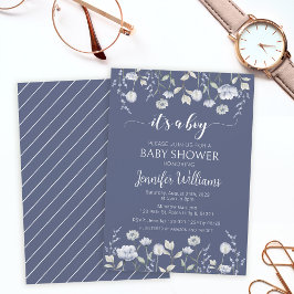 Dusty blue wildblomma sin babydusch inbjudningar