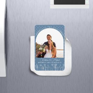 Dusty Blue Wildblomman Bohemian Arch Bröllop Magnet