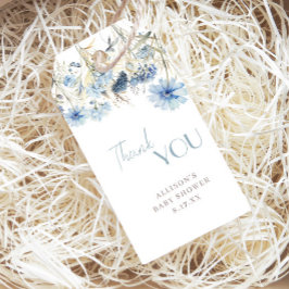 DUSTY Blue WildblommBaby Shower Tack Presentetikett