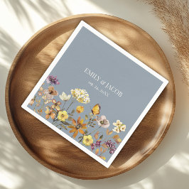 Dusty Blue WildblommBoho Bröllop Napkins Pappersservett