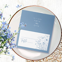 Dusty Blue Wildblomme Blommigt Botanical Modern Placeringskort
