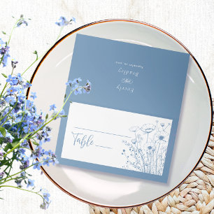 Dusty Blue Wildblomme Blommigt Botanical Modern Placeringskort