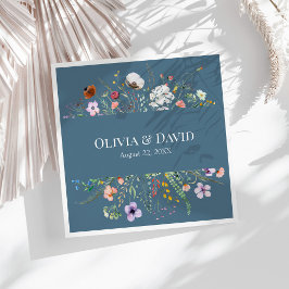 Dusty Blue Wildblomme Meadow Bröllop Napkins Pappersservett