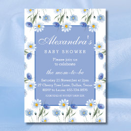 Dusty Blue Wildblommor Boho Baby Shower Inbjudningar