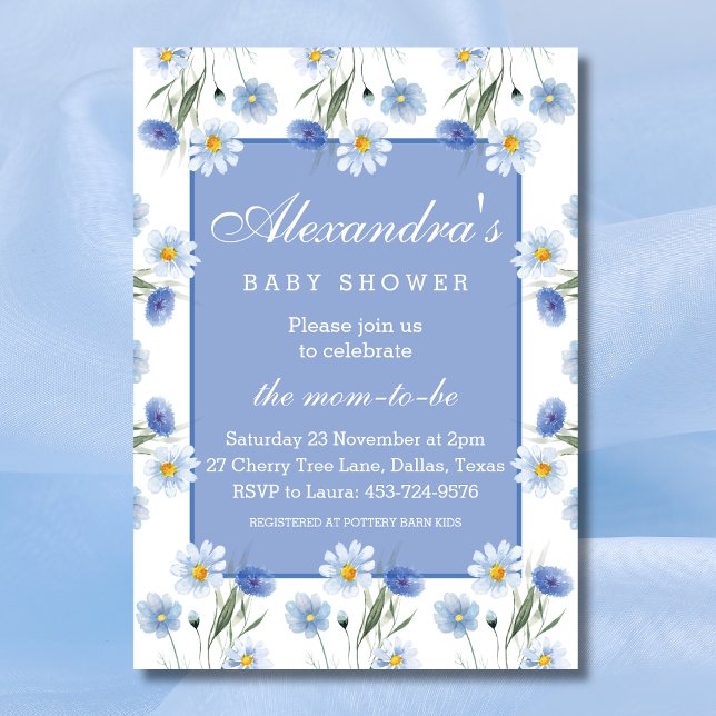 Dusty Blue Wildblommor Boho Baby Shower Inbjudningar (Skapare uppladdad)