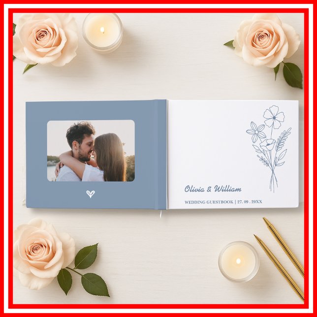 Dusty Blue Wildblommor Bröllop Gästböcker (Skapare uppladdad)