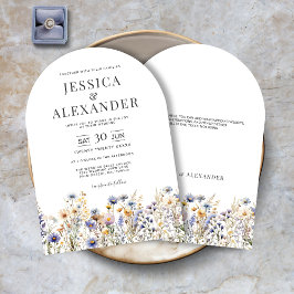 Dusty Blue Wildblommor Elegant Arch Bröllop Inbjudningar