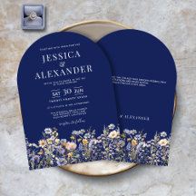 Dusty Blue Wildblommor Elegant Arch Navy Bröllop