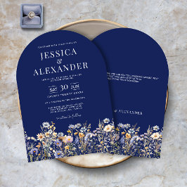 Dusty Blue Wildblommor Elegant Arch Navy Bröllop Inbjudningar