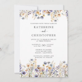 Dusty Blue Wildblommor Formal Bröllop Inbjudningar