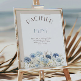 Dusty Blue Wildblommor Nappar Hunt Baby Shower Poster
