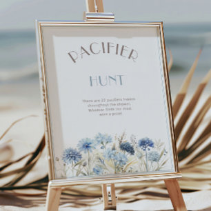 Dusty Blue Wildblommor Nappar Hunt Baby Shower Poster