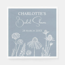 Dusty Blue Wildblommor Sketched Möhippa Pappersservett