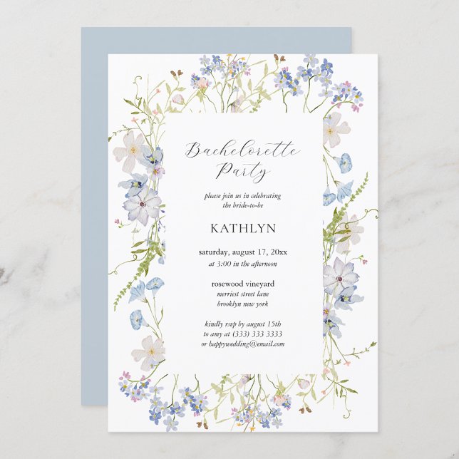Dusty Blue WildblommWhimsical Bachelorette Party Inbjudningar (Skapare uppladdad)