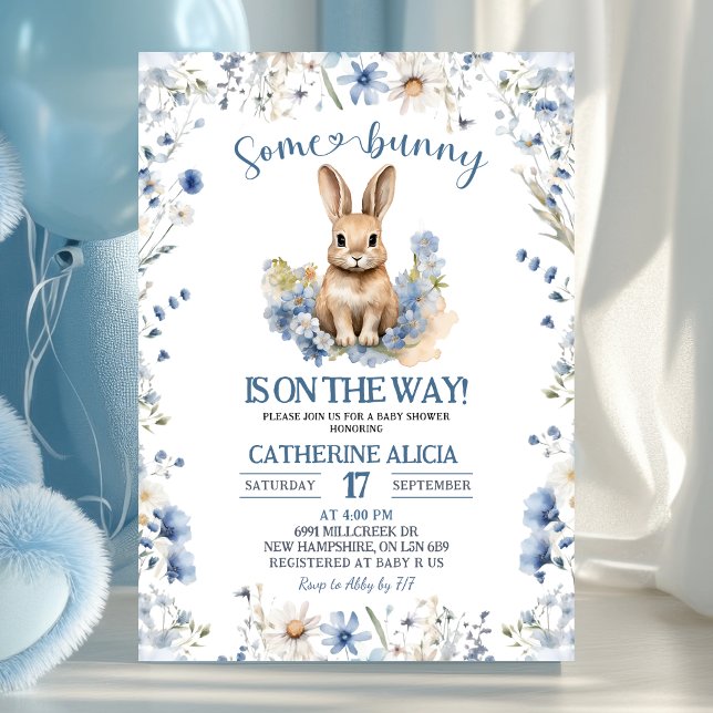 Dusty Blue Wildflower Bunny baby shower Inbjudningar (Skapare uppladdad)