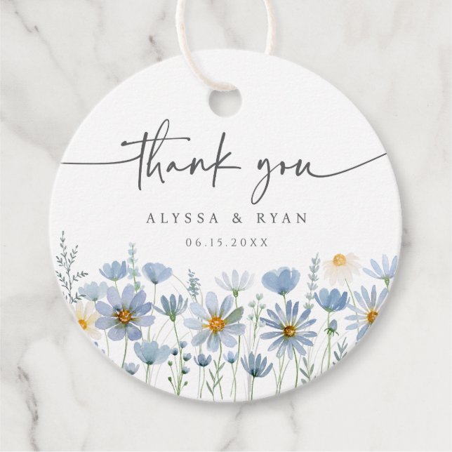 Dusty Blue Wildflower Floral Wedding Gåvor Etiketter (Framsida)