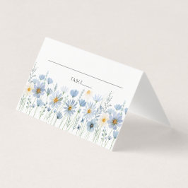 Dusty Blue Wildflower Floral Wedding Place Card Kort