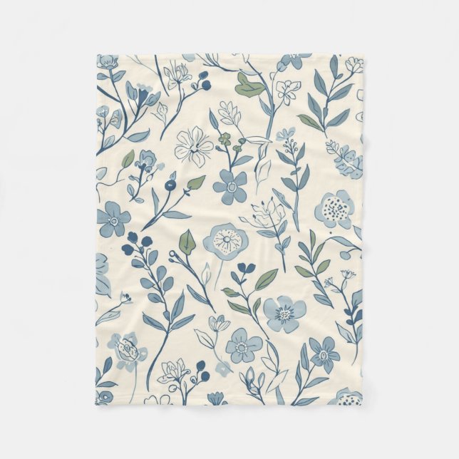 Dusty Blue Wildflower Meadow Botanical Pattern Fleecefilt (Framsidan)