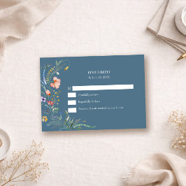 Dusty Blue Wildflower Meadow Wedding RSVP Card OSA Kort