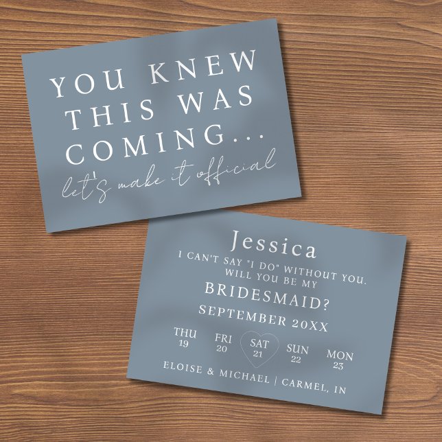 Dusty Blue Will You Be My Bridesmaid Proposal Card Inbjudningar (Pop the question to your bridal party with this Will You Be My Bridesmaid Proposal Card! )