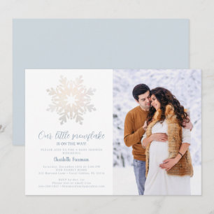 Dusty Blue Winter Baby Shower Photo Inbjudan