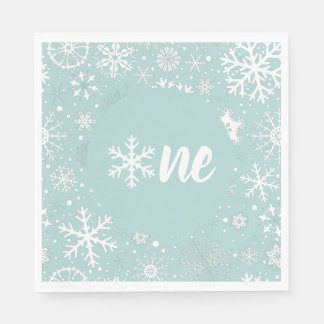 Dusty Blue Winter First Birthday Snowflake Napkins Pappersservett