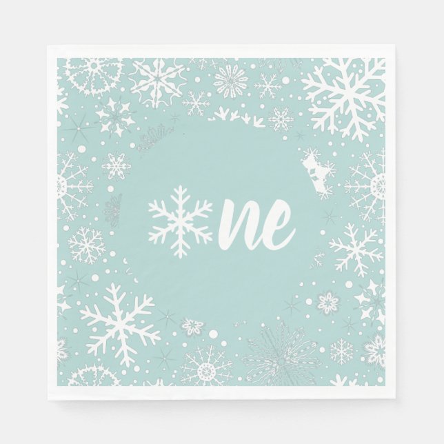 Dusty Blue Winter First Birthday Snowflake Napkins Pappersservett (Framsidan)