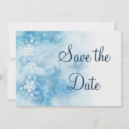 Dusty Blue Winter Script Calligraphy Save the Date Spara Datumet