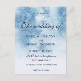 Dusty Blue Winter Script Calligraphy White Gren Inbjudan Vykort