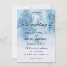 Dusty Blue Winter Script Calligraphy White Gren Inbjudningar