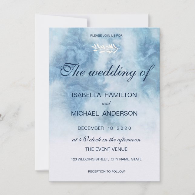 Dusty Blue Winter Script Calligraphy White Gren Inbjudningar (Framsida)