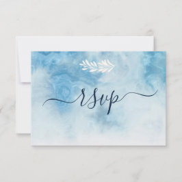 Dusty Blue Winter Script Calligraphy White Gren OSA Kort