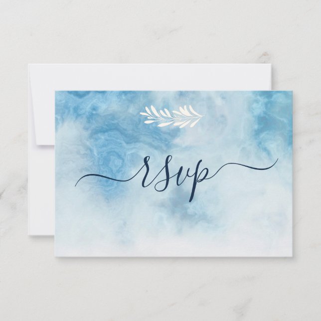 Dusty Blue Winter Script Calligraphy White Gren OSA Kort (Framsida)