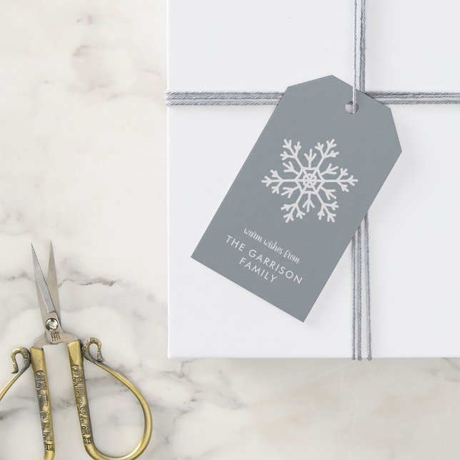 Dusty Blue Winter Snowflake Helgdag Presentetikett (Skapare uppladdad)