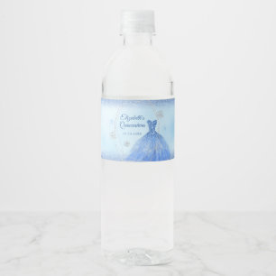 Dusty Blue Winter Snowflake Quinceañera Vattenflaskor Etikett
